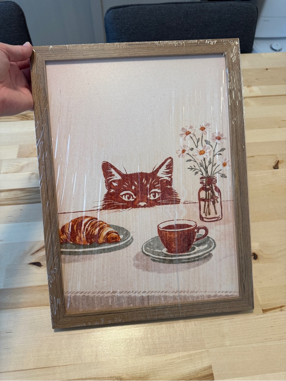Cat & Coffee Framed Art Print in Warm Colors